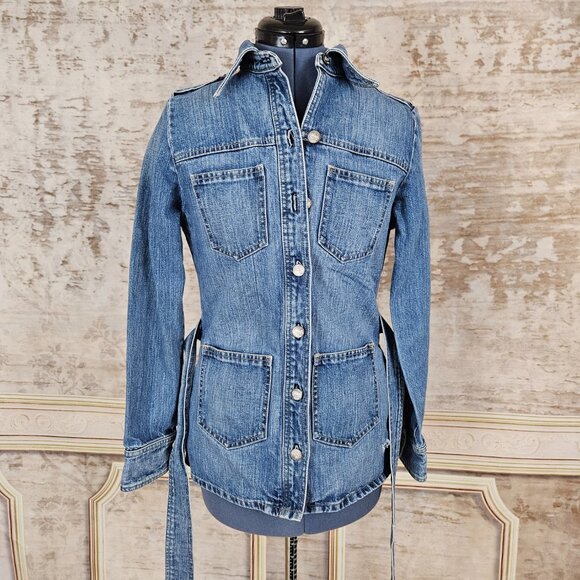 Vintage 1990s Denim Blue Chore Jacket Blue Cult Made in USA XS S Distressed 90s - Picture 3 of 12